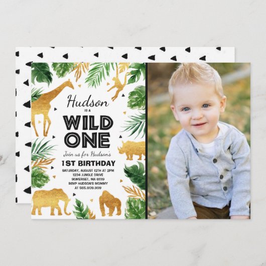 Wild One Birthday Invitation Safari Animals Party Einladung (Vorne/Hinten)