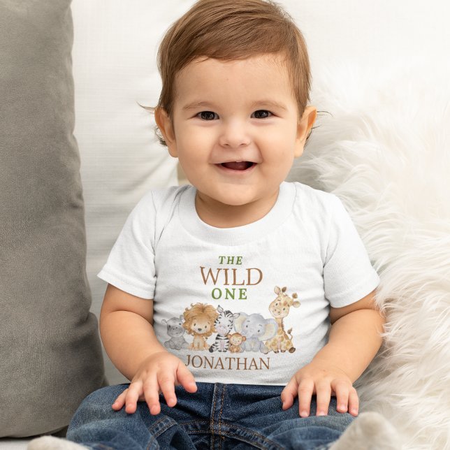 Wild One Birthday Jungle Animals Baby T-shirt (Von Creator hochgeladen)