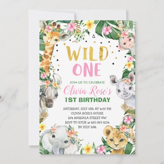 Wild One Birthday Jungle Safari Einladung (Vorderseite)