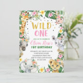 Wild One Birthday Jungle Safari Einladung (Stehend Vorderseite)