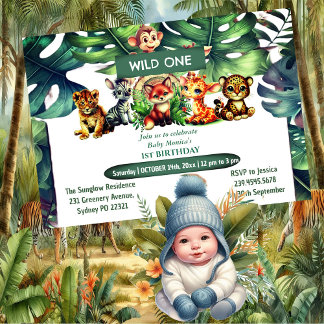 Wild One Birthday Jungle Safari Tropische Canopy Einladung