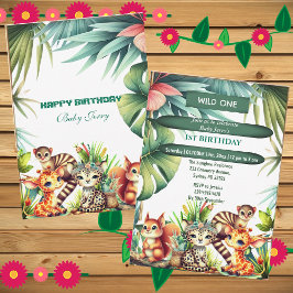Wild One Birthday Jungle Safari Tropische Vegetati Einladung