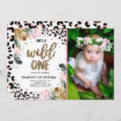 Wild One Birthday Leopard Print Wild Jungle Party Einladung (Vorne/Hinten)