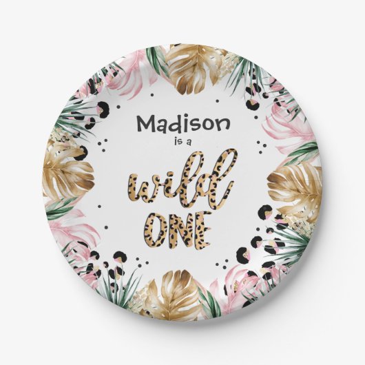 Wild One Birthday Leopard Print Wild Jungle Party Pappteller (Vorderseite)