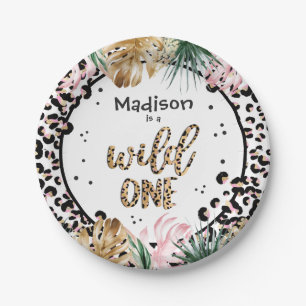 Wild One Birthday Leopard Print Wild Jungle Party Pappteller