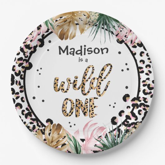 Wild One Birthday Leopard Print Wild Jungle Party Pappteller (Vorderseite)