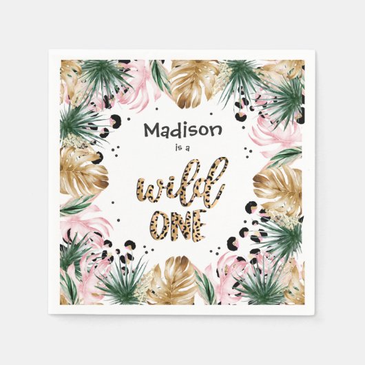 Wild One Birthday Leopard Print Wild Jungle Party Serviette (Vorderseite)
