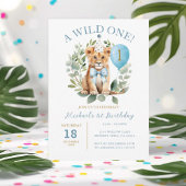 Wild One Birthday Lion Boy Birthday Floral Bow Kra Einladung