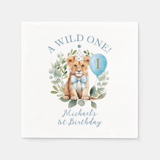 Wild One Birthday Lion Boy Birthday Floral Bow tie Serviette (Vorderseite)