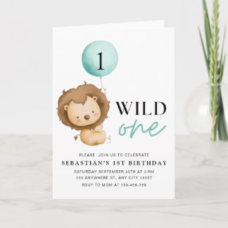 Wild One Birthday Lion Invitation, Zoo Birthday Einladung