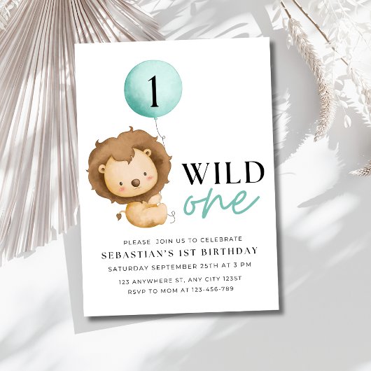 Wild One Birthday Lion Invitation, Zoo Birthday Einladung