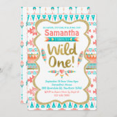 Wild One Birthday, Mädchen 1. Geburtstag, Stamm Einladung (Vorne/Hinten)