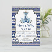 Wild One Birthday Party Blue Teepee Erster Geburts Einladung (Stehend Vorderseite)