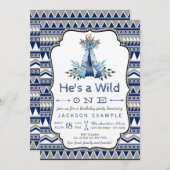 Wild One Birthday Party Blue Teepee Erster Geburts Einladung (Vorne/Hinten)