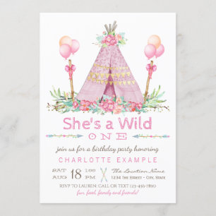 Wild One Birthday Party Pink Teepee Erster Geburts Einladung