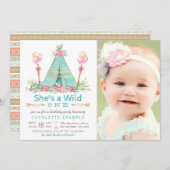 Wild One Birthday Party Teepee erster Geburtstag Einladung (Vorne/Hinten)