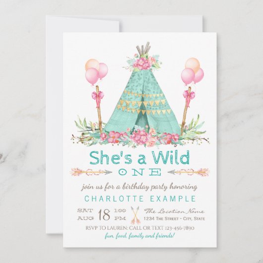 Wild One Birthday Party Teepee erster Geburtstag Einladung (Vorderseite)