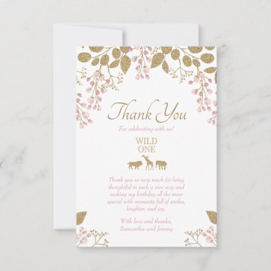 Wild One Birthday Pink Gold Danke Karte (Vorderseite)