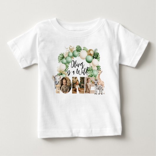 Wild One Birthday Safari Animal Foto Baby T-shirt (Vorderseite)