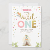Wild One Birthday Teepee Boho Tribal Pink Girl Einladung (Vorderseite)