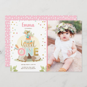 Wild One Birthday Teepee Boho Tribal Pink Girl Einladung