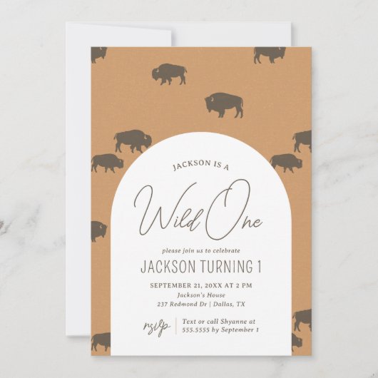 Wild One Bison Birthday Einladung (Vorderseite)