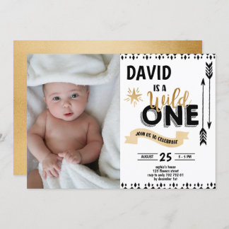 Wild One Black & Gold Boy 1. Geburtstag Foto Einladung