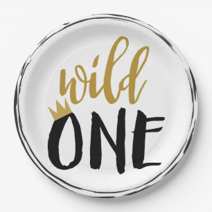 Wild One Black + Gold Foto 1 1. Geburtstag Pappteller
