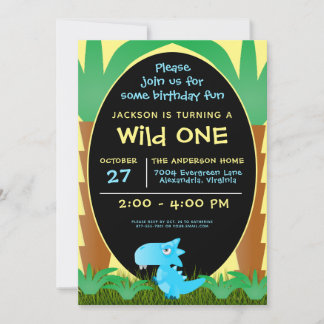 Wild ONE Blue Dinosaur Boy 1. Geburtstag Einladung