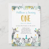 Wild One Blue Gold Party Animal - Einladung zum Ge (Vorderseite)