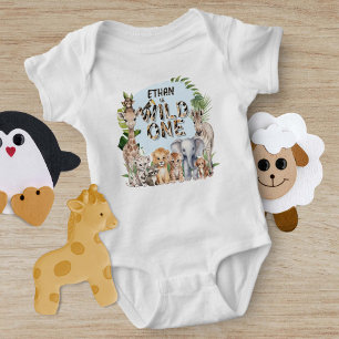 Wild One Blue Jungle Animals 1. Geburtstag Baby Strampler