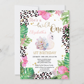 Wild One,Blume Swan Verlasse den ersten Geburtstag Einladung