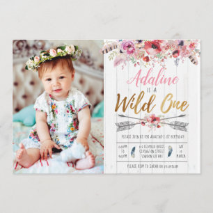 Wild One Boho Birthday Girls 1. Geburtstag einlade Einladung