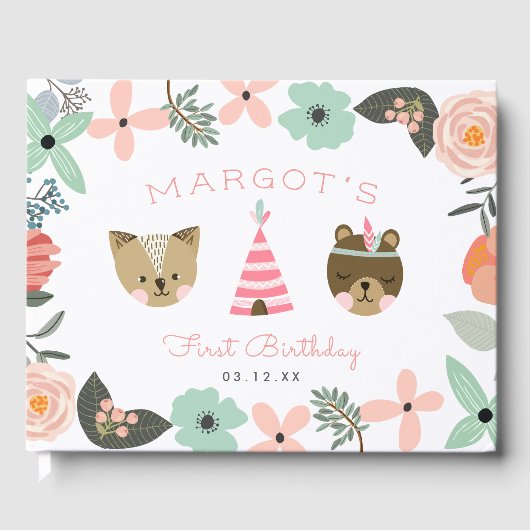 Wild One | Boho Camping Theme First Birthday Party Gästebuch (Vorderseite)