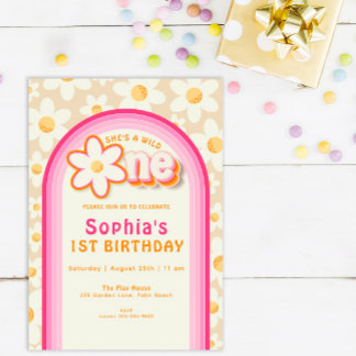 Wild One Boho Daisy Rainbow 1. Geburtstag Einladun Einladung