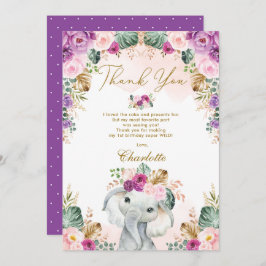 Wild One Boho Elephant Pink Lila Floral Geburtstag Dankeskarte