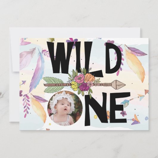 Wild One Boho Foto Girls First Birthday Einladung (Vorderseite)