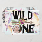 Wild One Boho Foto Girls First Birthday Einladung (Vorne/Hinten)