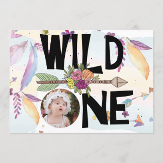 Wild One Boho Foto Girls First Birthday Einladung