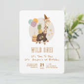 Wild One Boho Giraffe Boy 1. Geburtstag Einladung (Stehend Vorderseite)