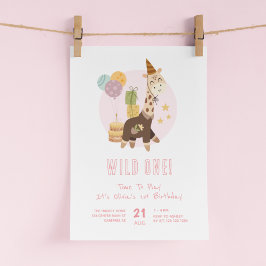 Wild One Boho Giraffe Girl 1. Geburtstag Einladung