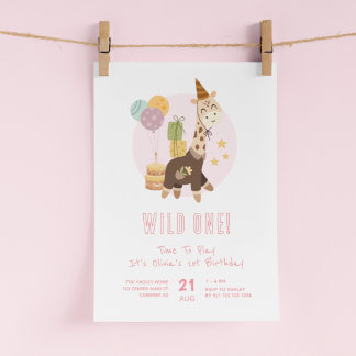 Wild One Boho Giraffe Girl 1. Geburtstag Einladung