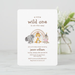Wild One Boho Regenbogen-Safari-Tiere Baby Shower Einladung