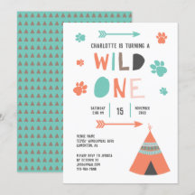 Wild One Boho Tribal Girls Birthday Orange Aquamar