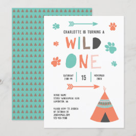 Wild One Boho Tribal Girls Birthday Orange Aquamar Einladung