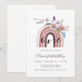 Wild & One Boho Wildblume Rainbow 1. Geburtstag Einladung (Vorne/Hinten)