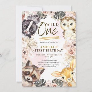 Wild One Boho Woodland Erster Geburtstag Einladung