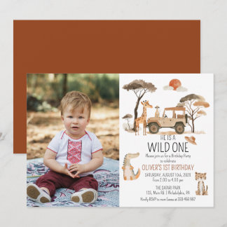 Wild One Boy 1. Geburtstag Safari Foto Save The Date