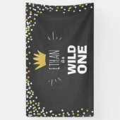 Wild One Boy Birthday Banner Black Gold Crown (Vertikal)