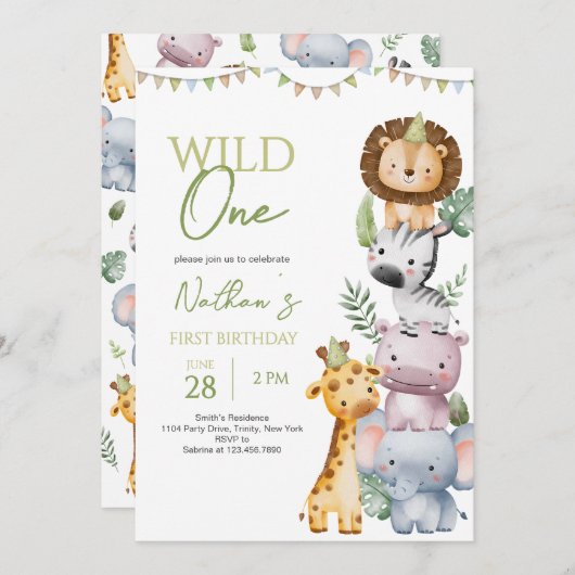 Wild One Boy Birthday Einladung (Vorne/Hinten)